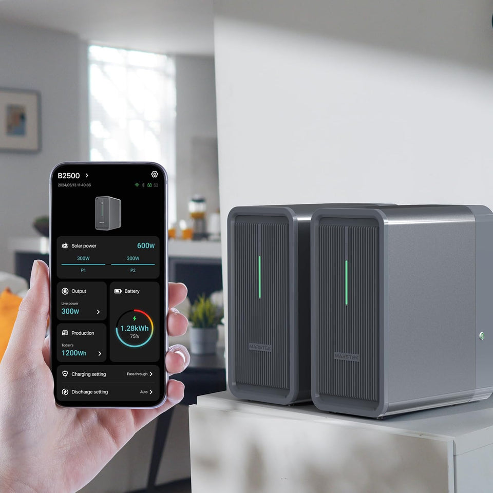 B2500 Balkonkraftwerk mit Speicher 0% VAT 2025 Letzte Upgrade-Version+800W Mikrowechselrichter, 1600W Solareingang 2240Wh LiFePO4 Akku 6000 Ladezyklen